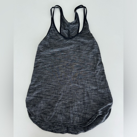 LULULEMON WHAT THE SPORT SINGLET TANK HEATHERED BLACK 2 RUCHED BACK CURVED HEM - Picture 7 of 8
